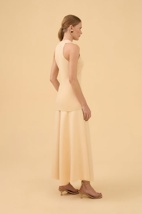 Blusa Sem Manga Com Abotoamento Em Tricot Bege Champagne